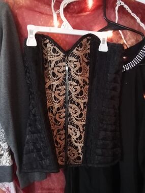 Black With Gold Lace Bustier Corset Top